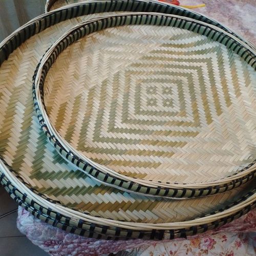 竹编簸箕双层加固竹筛子圆形大小可选无孔手工编织全包边晾晒簸簸