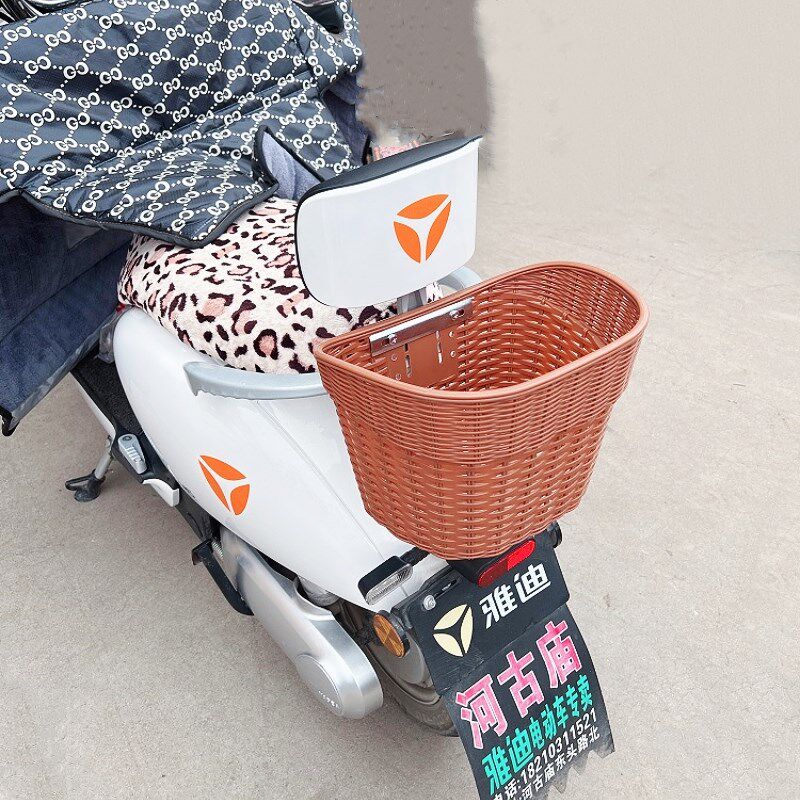 电动车后置车筐电摩车后尾挂篮加大书包车篓后用靠背菜篮子后尾箱