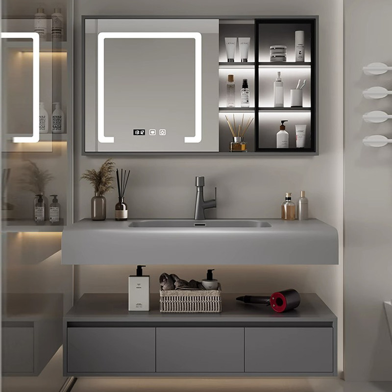 2023新款奶油轻奢风化妆室洗手洗脸可丽耐一体盆浴室柜洗漱台组合