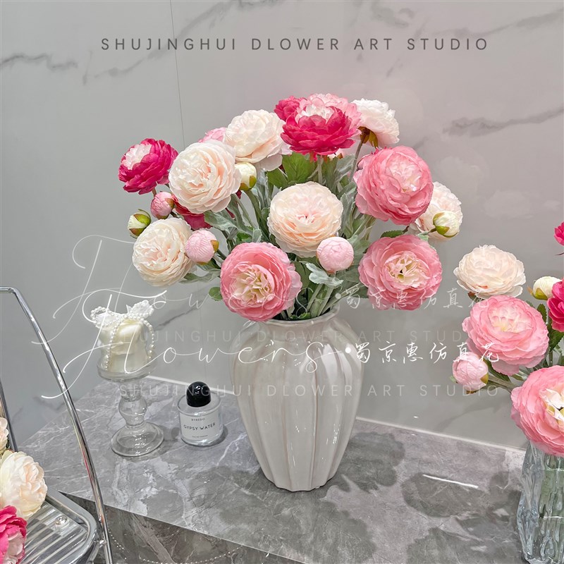 露莲仿真花假花摆设花束客厅餐桌装饰品花艺摆件洋牡丹花插花