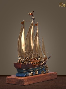 必禧利纯铜一帆风顺摆件公司开业礼品办公室装饰品客厅帆船摆设