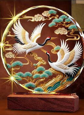 鹤桌面摆件鹤迎春入口客厅温馨家酒柜装饰乔迁中国风新家水晶桌