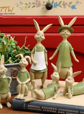 绿色田园风长耳兔子树脂家居庭院摆件创意可爱室内酒柜装饰品摆设