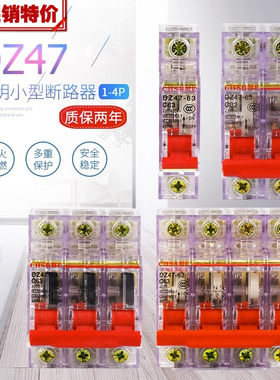 电工小型断路器 DZ47 空气开关 1P 2P3P4P40A63A空开透明