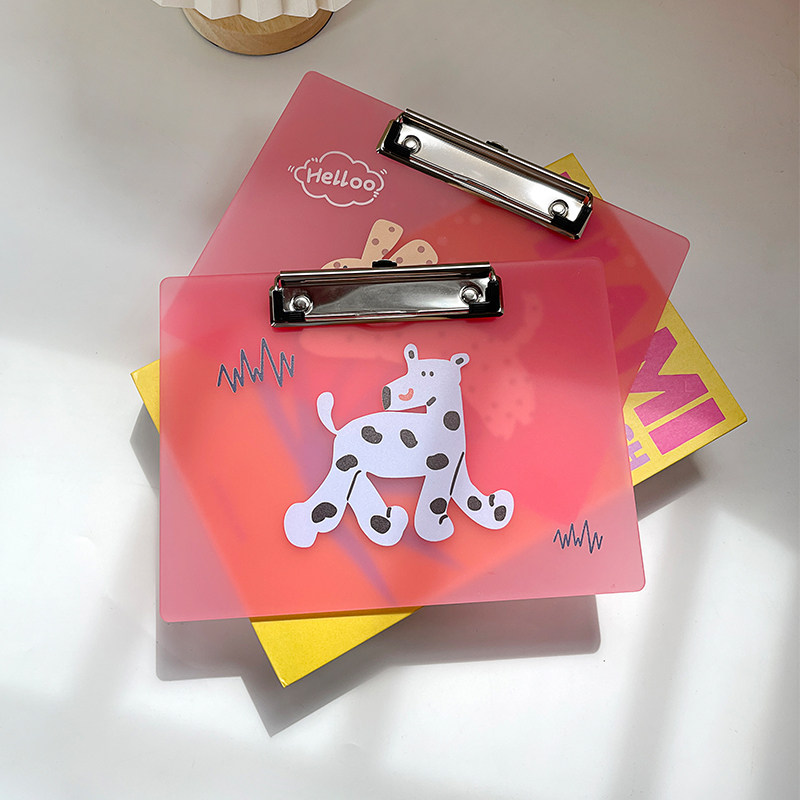 薇素蔓文件夹A4硬垫板亚克力磨砂材质粉色动物厚实写字板画画中小