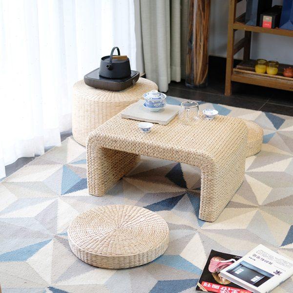 飘窗榻榻米茶几 和室客厅阳台简约矮手工草编地台小桌子国学茶桌