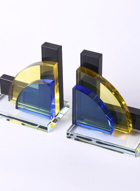 现代简约拼色水晶创意轻奢书靠摆件售楼部电视柜书房台面拼接书档