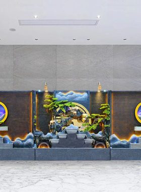双面水幕墙流水屏风室内玄关隔断造景公司庭院假山喷泉循环水摆件