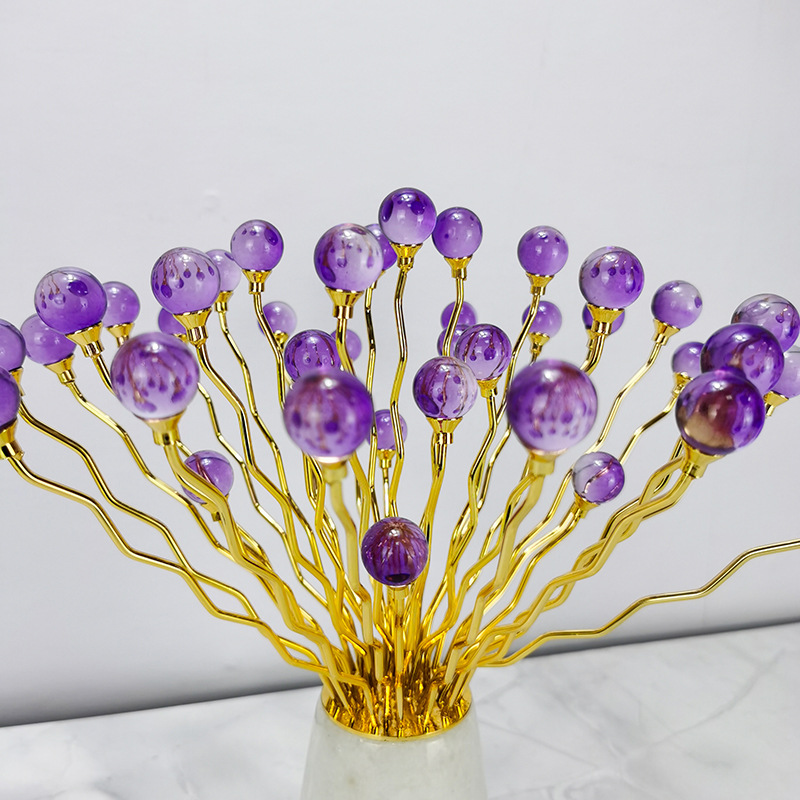 现代轻奢客厅电视柜紫色花开富贵创意家居摆件高端软装饰品摆设