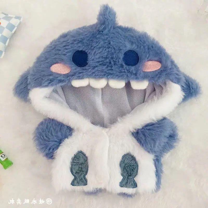 20cm娃衣鲨鱼可爱连帽衣棉花娃娃外套毛绒连体服睡衣替换男女