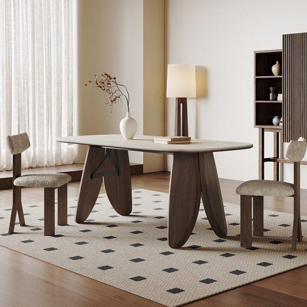 侘寂风实木餐桌现代简约长方形高端意式北欧白蜡木洞石岩板餐桌椅,住宅家具,岩板餐桌,淘宝优惠券,粉丝福利购,淘宝优惠卷