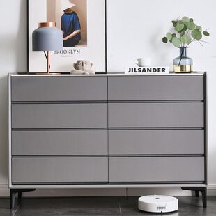 意式极简实木八斗柜轻奢岩板储物柜客厅八斗厨卧室床尾柜灰色