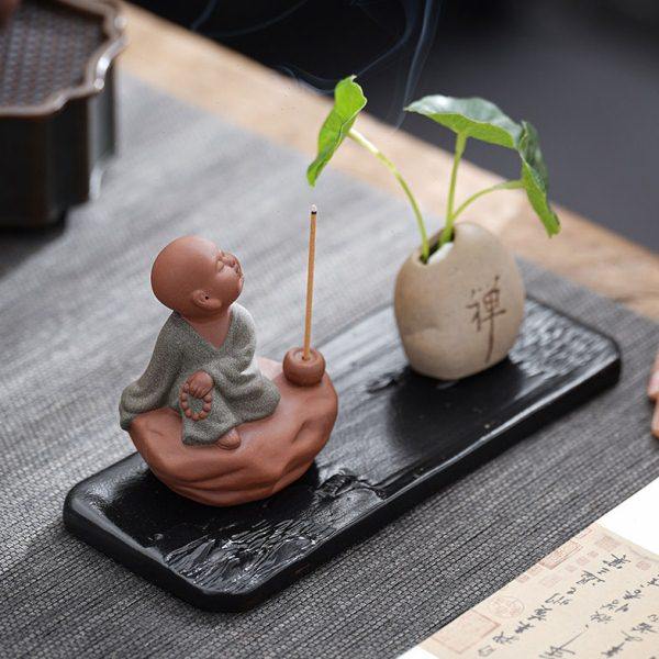 仿古禅意小和尚线香炉茶盘香道檀香座家用室内香薰炉香插紫砂摆件,家居饰品,香薰炉,淘宝优惠券,粉丝福利购,淘宝优惠卷