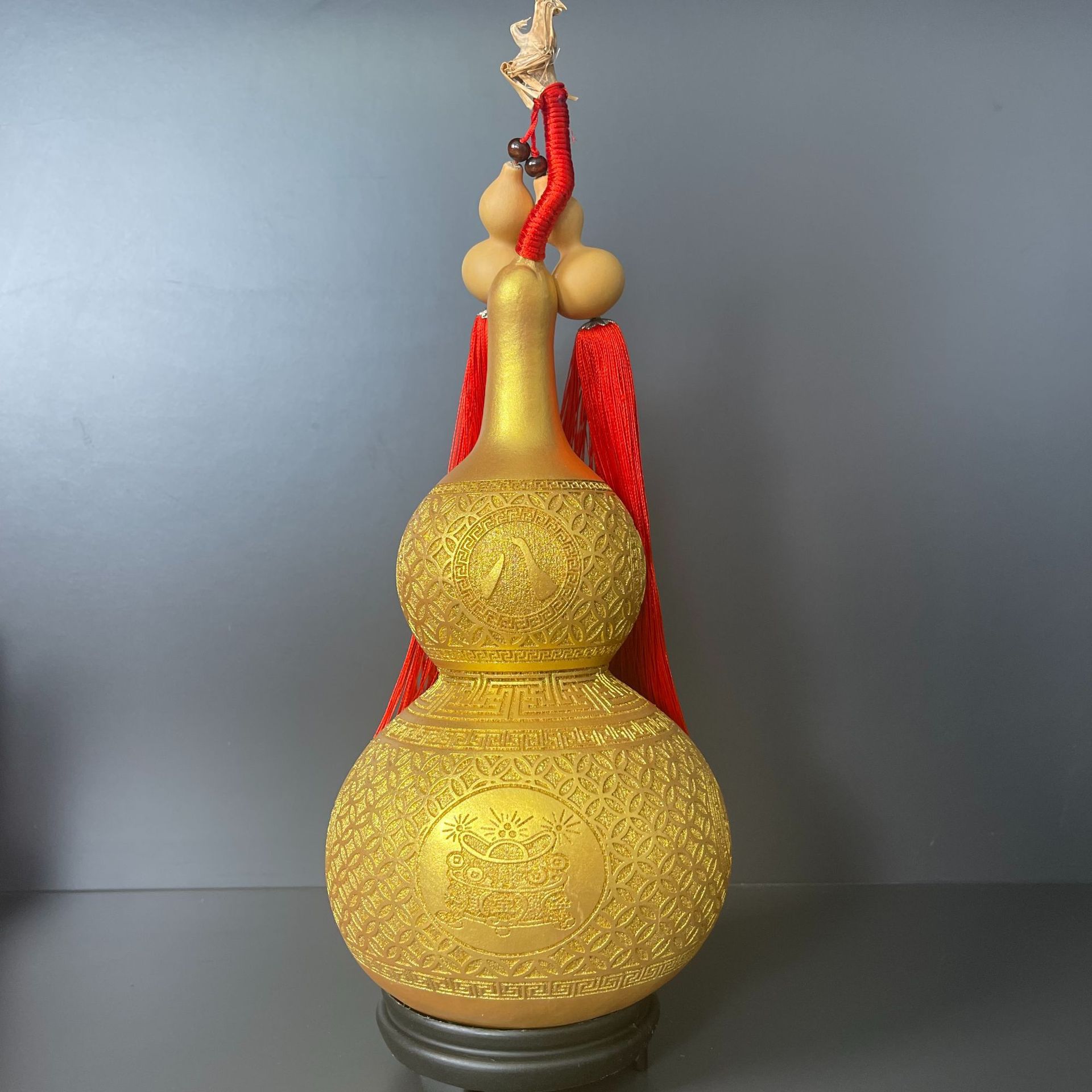 葫芦挂件文艺摆件八方来财缠龙头天然大葫芦鎏金家居摆件厂家批发