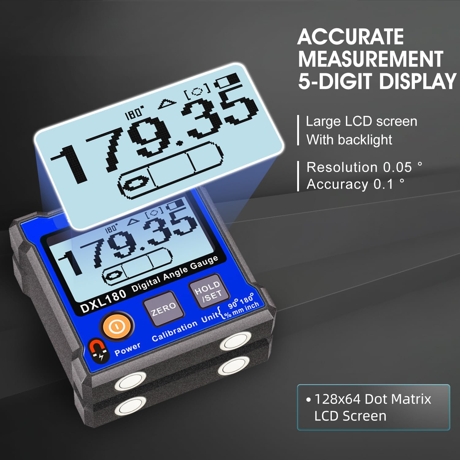 高精度数显倾角仪DXL180电子角度仪带磁大屏LCD水平仪尺坡度仪尺