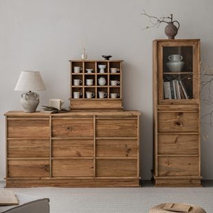 润家家居复古实木斗柜边柜简约老松木柜子储物柜抽屉收纳柜餐边柜