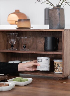 黑胡桃木b桌面置物架实木双层茶室书桌收纳架新中式杂物储物架