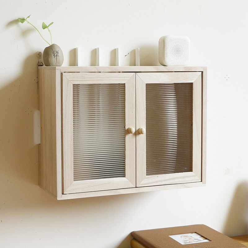 挂墙多媒体信息遮挡箱免打孔实木路由器光猫wifi置物架插座集线盒