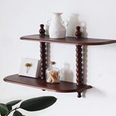 法式 中古风创意墙上免打孔置物架实木壁挂玄关复古高级感收纳搁板