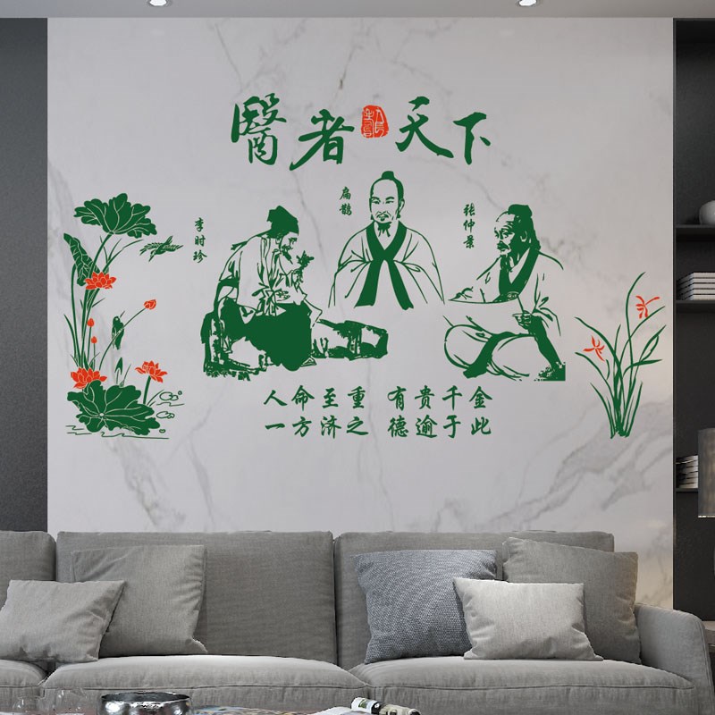 中药理疗店墙贴弘扬传承中医文化历史人物贴画医院办公室装饰贴纸