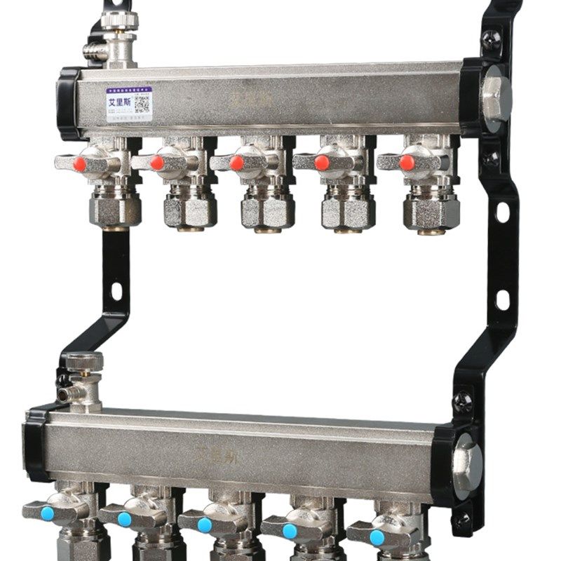 艾里斯全铜一体地暖大流量分水器家用地热阀门配件全套总成5路4路
