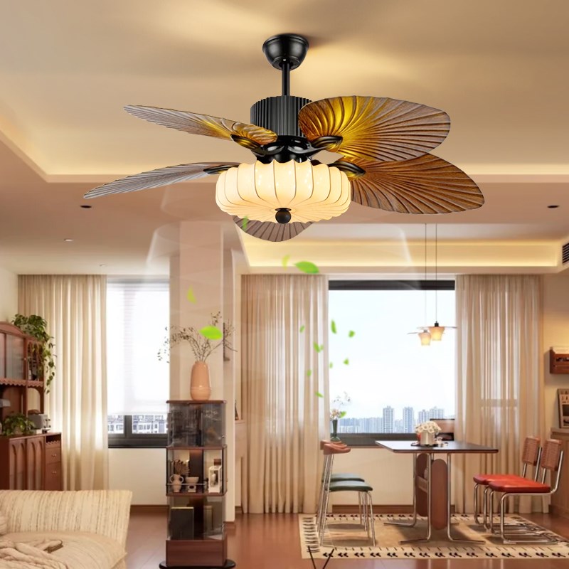 南洋芭蕉叶风扇吊灯客厅美式覆古法式中古卧室饭O厅吊扇灯2025新