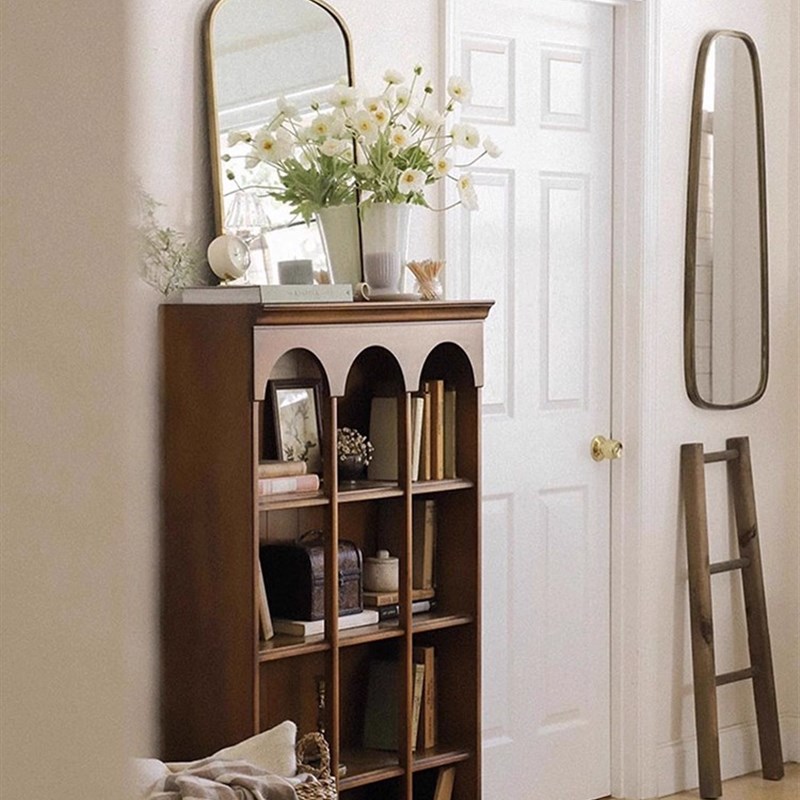 法式覆古实木书柜家用中古多功能储物柜靠墙玄关柜落地收纳展示柜