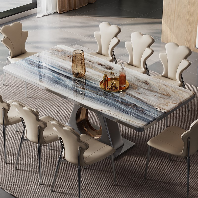 诚骏意式极简餐桌大理石小户型家用轻奢现代定制长方形微晶石餐桌