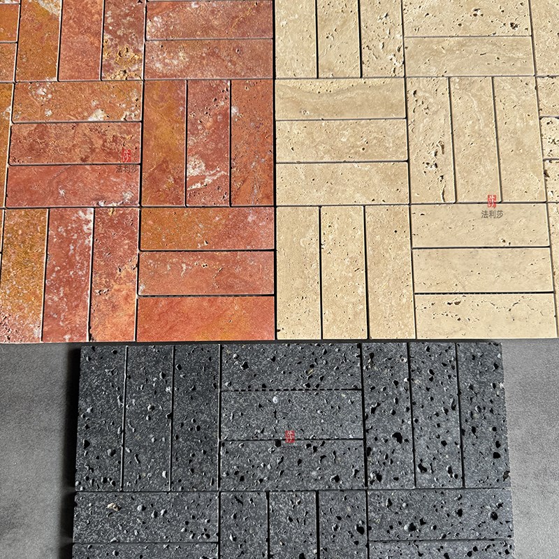 洞石川字型石材马赛克背景墙吧台餐厅奶茶店装修连锁店浴室民宿