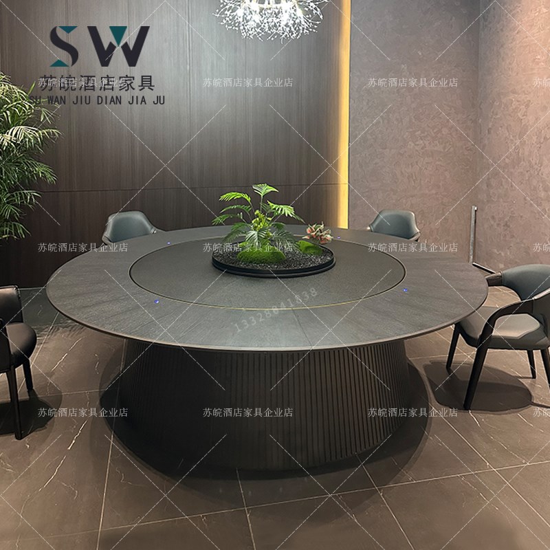 新中式酒店电动餐桌大圆桌椅升降2米3饭店包厢M会所别墅15人16商