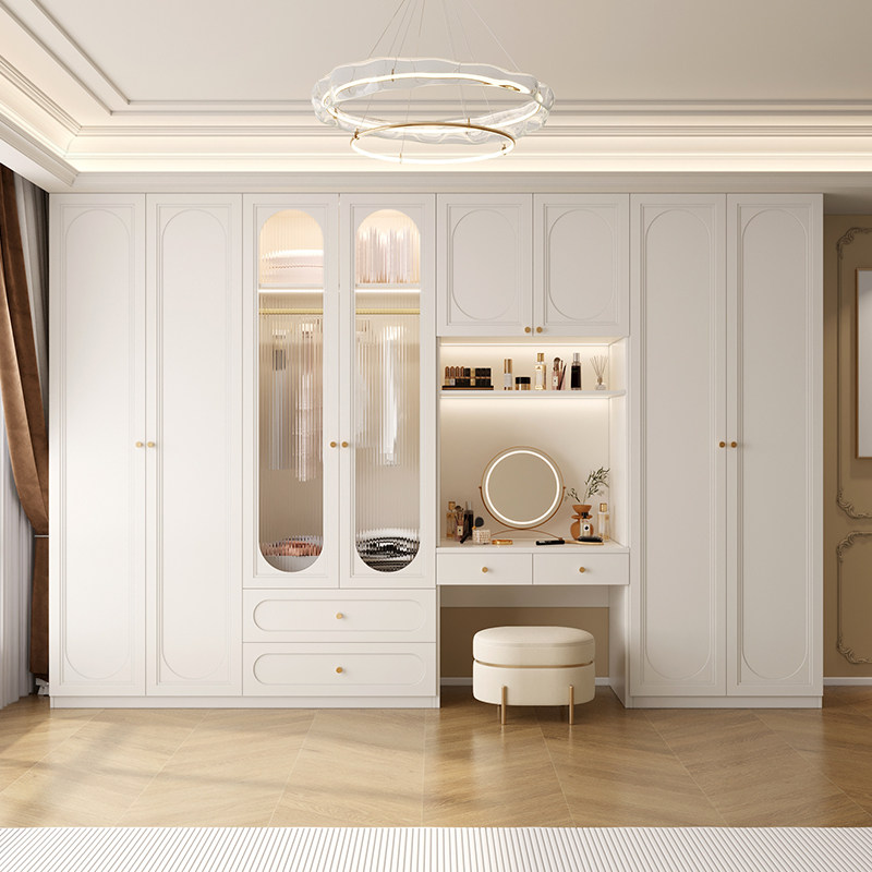 法式奶油轻奢衣柜家用卧室梳妆台多功能一体组合实木靠墙支持定制