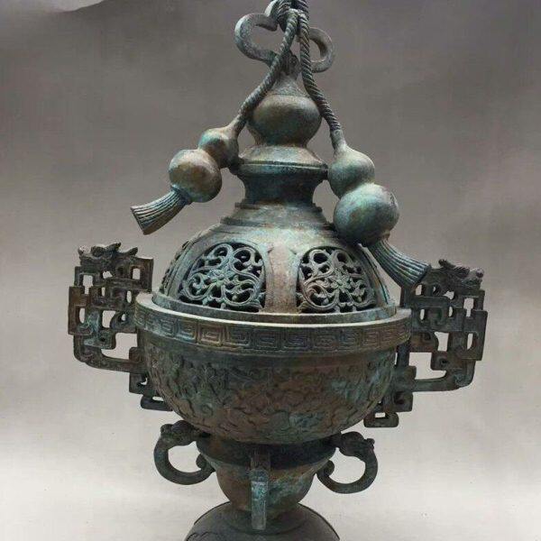 仿古做旧铜器青铜老包浆葫芦香薰炉摆件 供佛复古檀香炉装饰品