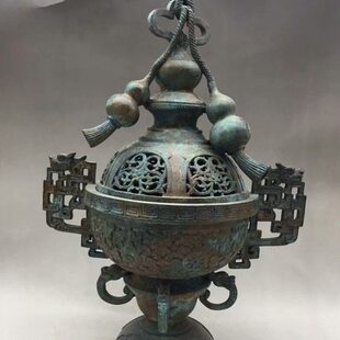 仿古做旧铜器青铜老包浆葫芦香薰炉摆件 饰品 供佛复古檀香炉装