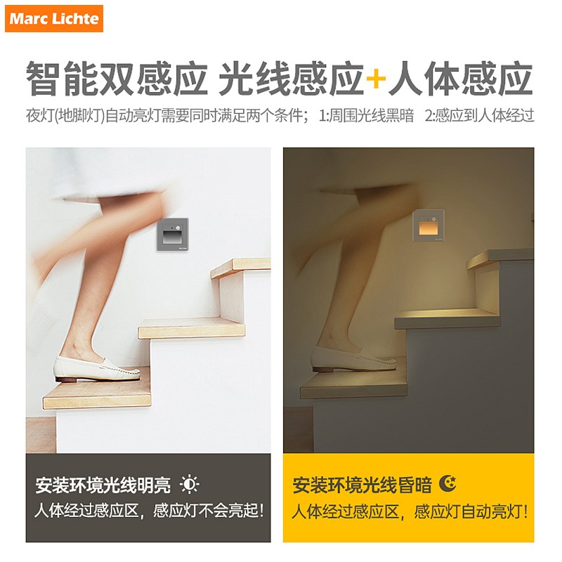 86暗装人体感应开关地脚灯起夜感应灯全自动86面板灯夜用灯楼梯灯