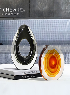 轻奢极简现代高级艺术感创意琉璃摆件玄关电视柜样板Y间售楼处摆