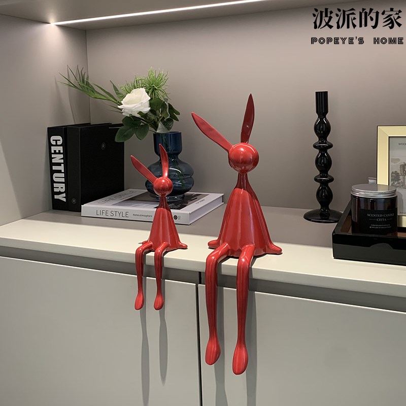 创意网红极简坐姿长耳p兔子摆件客厅电视柜酒店前台桌面玄关装饰