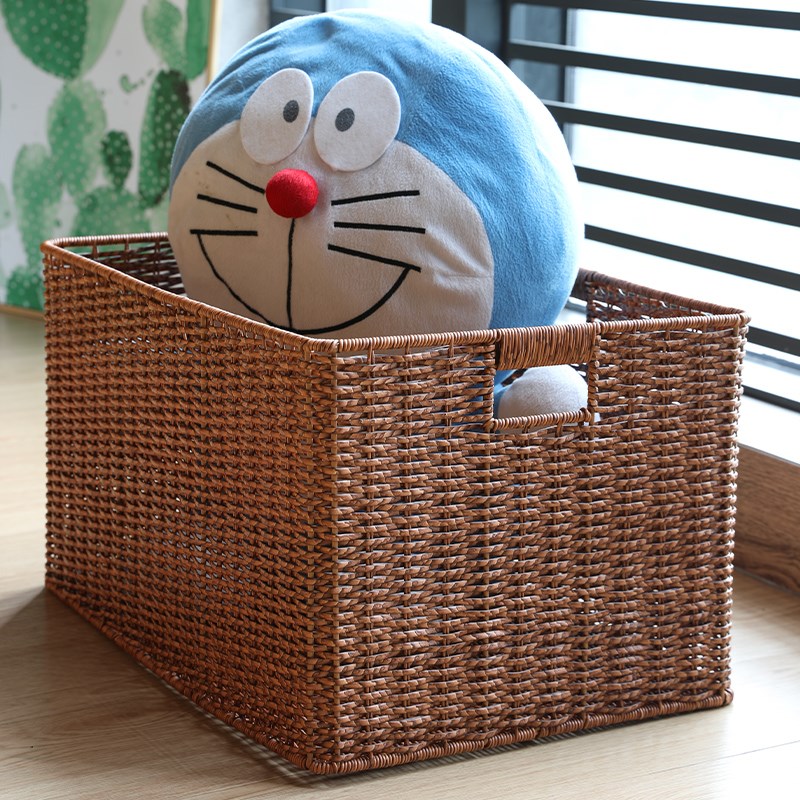 家用书柜收纳筐方形格子柜整理篮筐客厅茶几储物仿U藤编收纳箱大