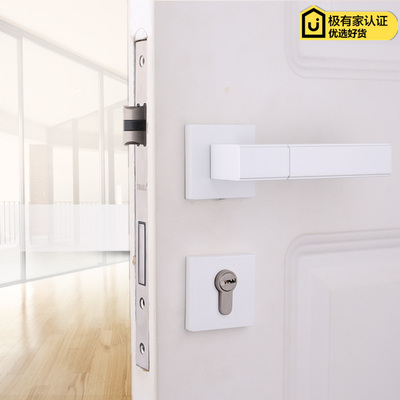 依佰利纯白色门锁室内方形门把手现代简J约实木门分体锁静音房门