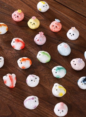 陶瓷捏花吐泡泡小金鱼粉色小清新文创彩色L瓷器茶桌小摆件香插香