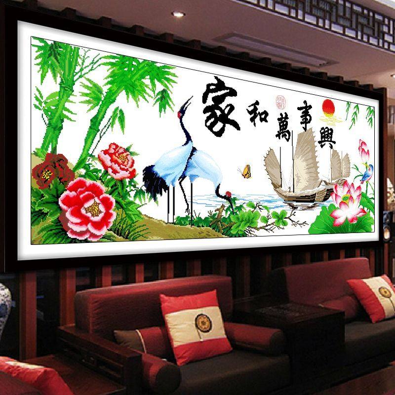 绣好的纯手工十字绣成品家和万事兴鹤寿年丰2米一帆风顺机绣大幅,居家布艺,十字绣成品,淘宝优惠券,粉丝福利购,淘宝优惠卷