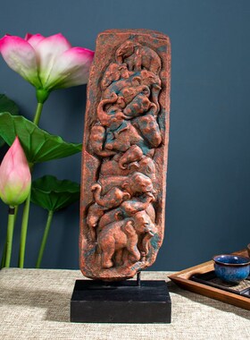 泰国砂石雕刻创意动物摆件客厅玄关书房软装配饰做旧装饰品