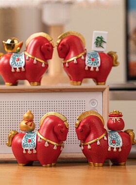 国潮生肖马可旋转马上发财茶宠茶玩摆件创意唐马家居客厅桌面装饰