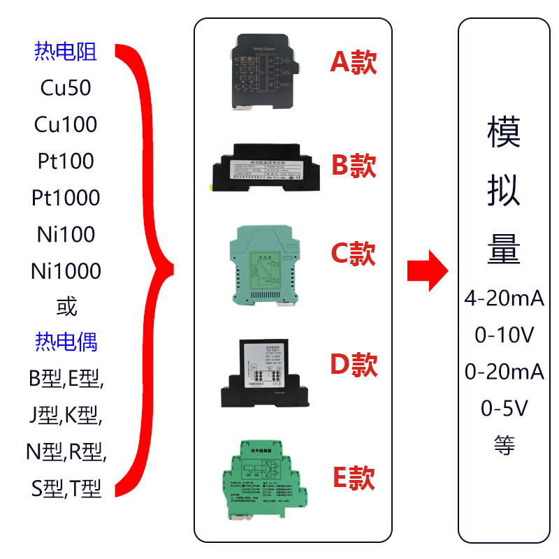 温度变送器PT100热电偶 热电阻转4D-20mA电流温度隔离变送智能模