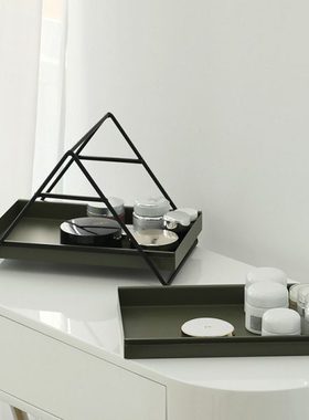 墨绿色双层文具架 桌面多功能架 抽屉推拉收纳盒 铁艺提篮收纳架