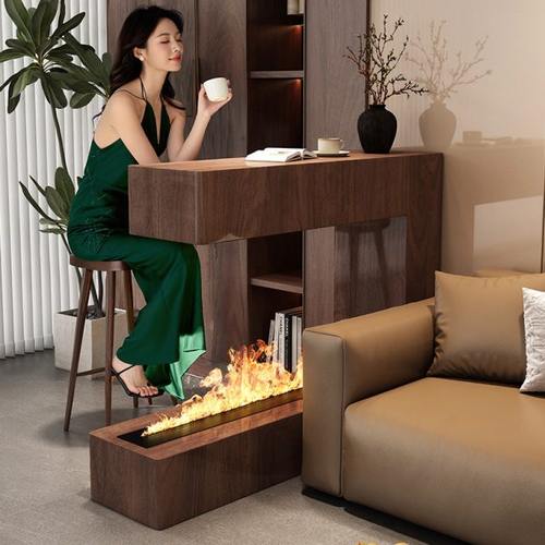 新中式胡桃木色壁炉架客厅家用高端定制现代简约轻奢高级感壁炉柜