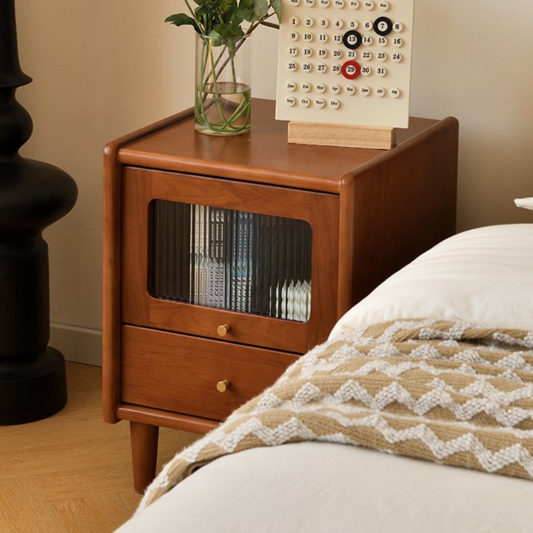复古中古床头柜2024新款创意小边柜黄杨木纯实木储物柜主卧床边柜