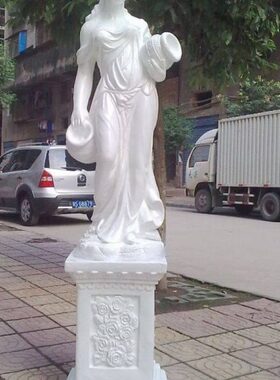 欧式玻璃钢人物雕塑艺术品客厅户外落地摆设可定制作提罐仕女加底