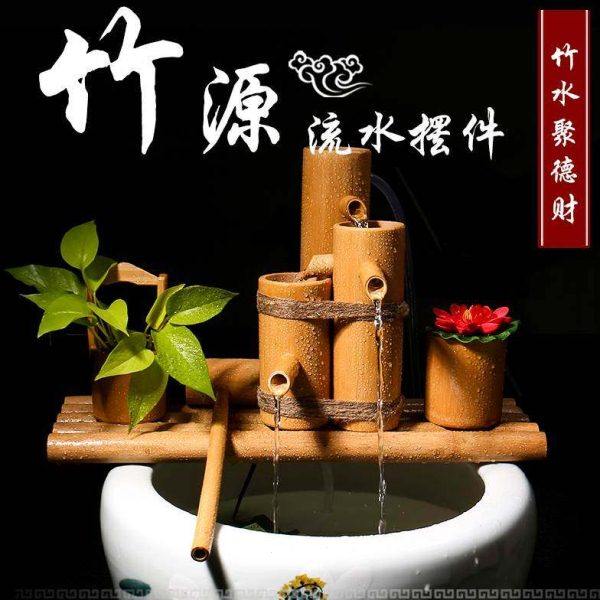竹子流水鱼缸摆件装饰庭院流水水景生财摆件开业礼品定制烘干包邮