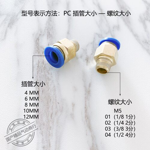 快速接头PC8-02气动气管PC4-M5快插PC6-01螺纹直通PC10-03PC12-04