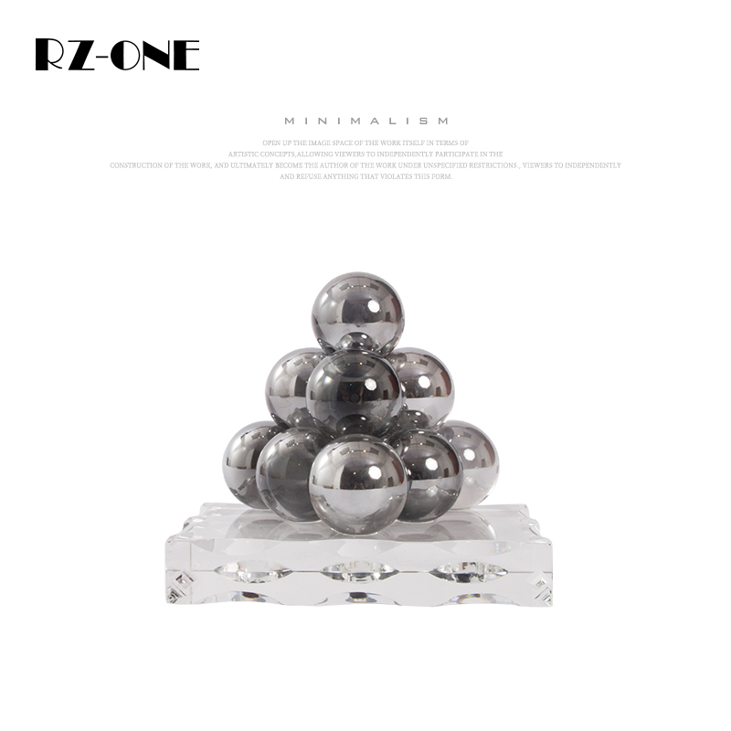rzone现代简约家居软装饰品圆球几何电镀银色水晶玻璃样板房摆件